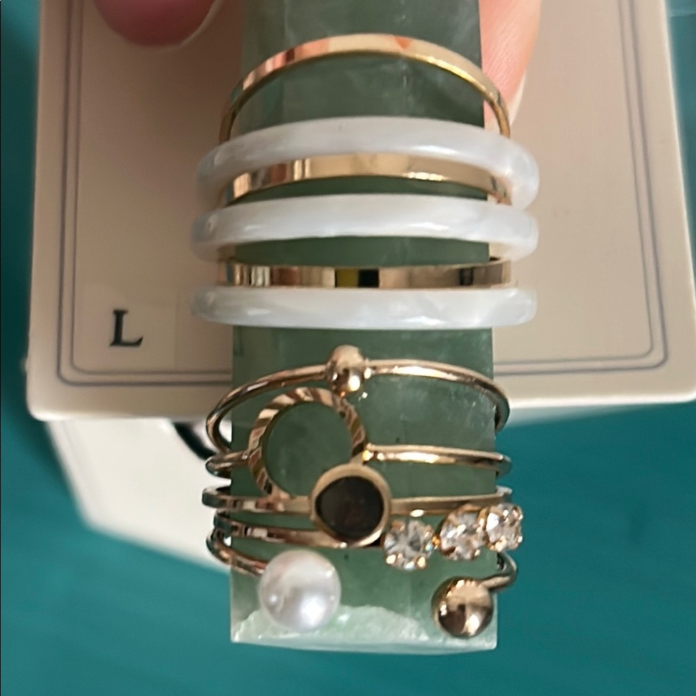 New Stacking Ring Lot - Multi-Color Gold Silver Tone Boho Rhinestone Ring Set - Picture 4 of 11